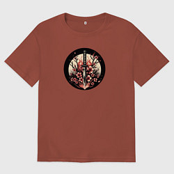 Мужская футболка оверсайз Катана и сакура в пламени