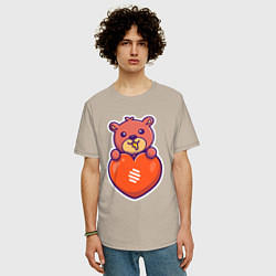 Футболка оверсайз мужская Медовый мишка с сердцем, цвет: миндальный — фото 2