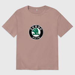 Футболка оверсайз мужская Skoda auto brend, цвет: пыльно-розовый