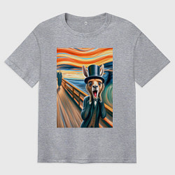 Футболка оверсайз мужская Кенгуру кричит - мем нейросеть, цвет: меланж