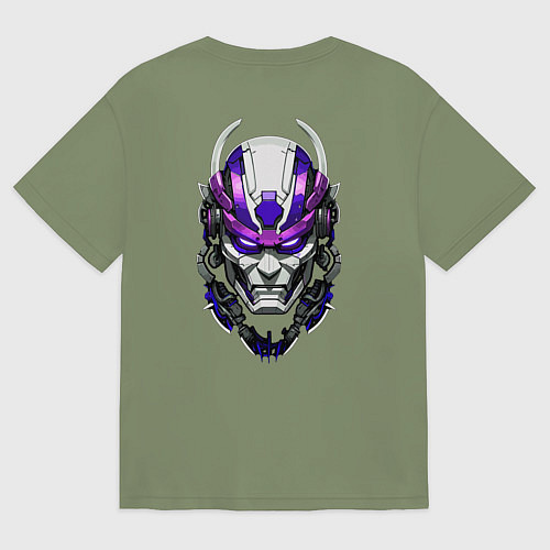 Мужская футболка оверсайз Фиолетовый киберпанк самурай / Авокадо – фото 2