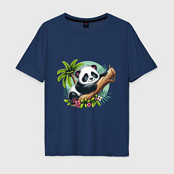 Футболка оверсайз мужская Панда в тропиках, цвет: тёмно-синий