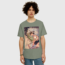 Футболка оверсайз мужская Принцесса Мононоке - волк Моро, цвет: авокадо — фото 2