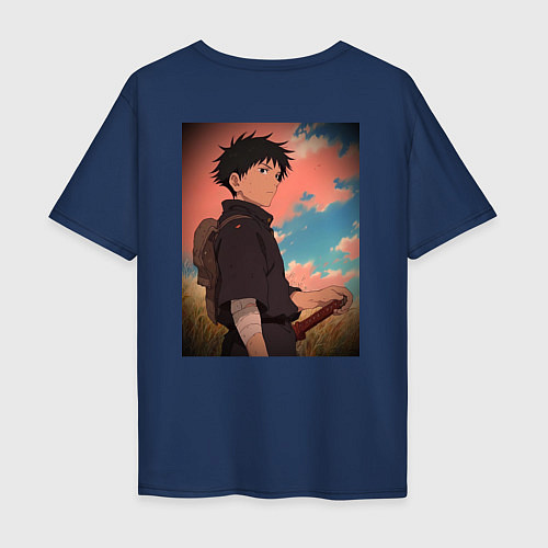 Мужская футболка оверсайз Арт Самурвай / Тёмно-синий – фото 2