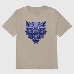Мужская футболка оверсайз Синий гневный волк