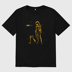 Мужская футболка оверсайз Киберпанк тян и кот