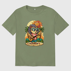 Мужская футболка оверсайз Ежик гитарист и летний вайб