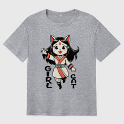 Мужская футболка оверсайз Девочка кошка в стиле аниме