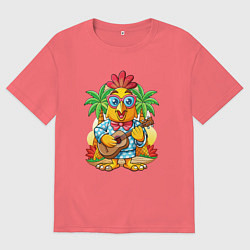 Мужская футболка оверсайз Петух играет на гитаре жарким летом