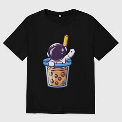 Футболка оверсайз мужская Космонавт в стакане, цвет: черный