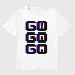 Мужская футболка оверсайз Надпись чёрного цвета go go go с человечками