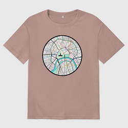 Футболка оверсайз мужская Карта центра Москвы, цвет: пыльно-розовый