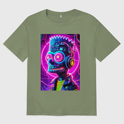 Мужская футболка оверсайз Кибер Барт Симпсон - неоновое свечение