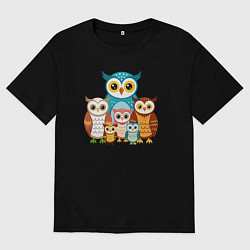 Мужская футболка оверсайз Семья сов