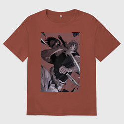 Футболка оверсайз мужская Магическая битва Тодзи Фусигуро с ножами, цвет: кирпичный