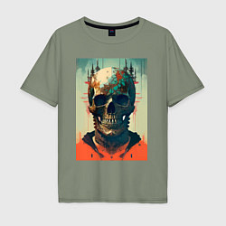 Футболка оверсайз мужская Ai art skull - fantasy, цвет: авокадо