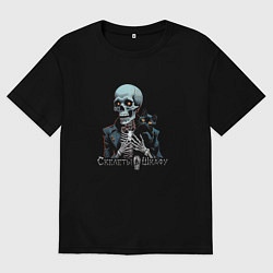 Мужская футболка оверсайз Арт котик и скелет