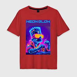 Футболка оверсайз мужская Bart Simpson - neon fantasy ai art, цвет: красный