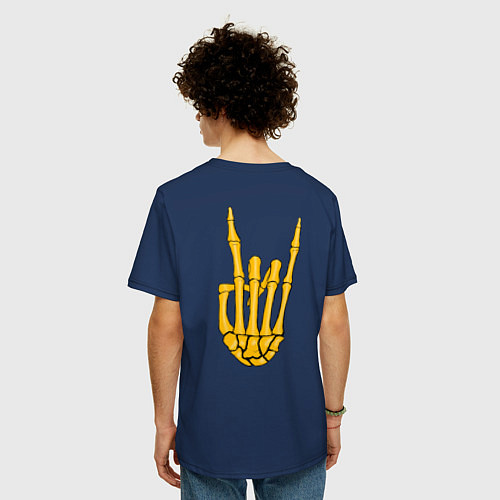 Мужская футболка оверсайз Golden skeleton hand / Тёмно-синий – фото 4