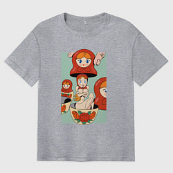 Мужская футболка оверсайз Матрешка и девушка