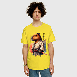 Футболка оверсайз мужская Capybara samurai - ai art fantasy, цвет: желтый — фото 2