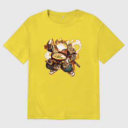 Мужская футболка оверсайз Кот самурай и лапша