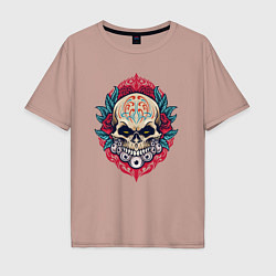 Футболка оверсайз мужская Roses skull, цвет: пыльно-розовый