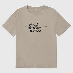 Мужская футболка оверсайз Sukhoi Superjet 100 черный с надписью