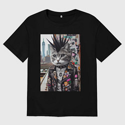 Футболка оверсайз мужская Нью-Йоркский панк музыкант - нейросеть, цвет: черный