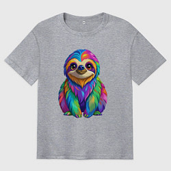 Футболка оверсайз мужская Яркий разноцветный ленивец, цвет: меланж