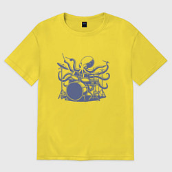 Мужская футболка оверсайз Забавный осьминог барабанщик ретро винтаж