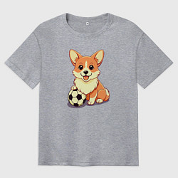 Футболка оверсайз мужская Корги с мячом, цвет: меланж