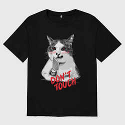 Футболка оверсайз мужская Суровый кот с ножом, цвет: черный