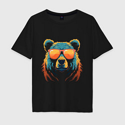 Футболка оверсайз мужская Медведь в оранжевых очках, цвет: черный