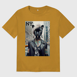 Футболка оверсайз мужская Молодая пантера - модница из Нью-Йорка, цвет: горчичный