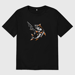 Мужская футболка оверсайз Акула с пистолетом