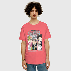 Футболка оверсайз мужская Клинок рассекающий демонов столпы Митсуи Тенген Ши, цвет: коралловый — фото 2