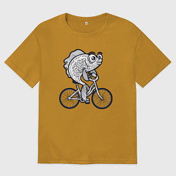 Футболка оверсайз мужская Рыбка на велике, цвет: горчичный