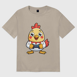 Футболка оверсайз мужская Цыпленок геймер, цвет: миндальный