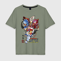 Футболка оверсайз мужская Samurai pizza cats, цвет: авокадо