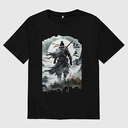 Футболка оверсайз мужская Призрак Цусимы - Японский самурай, цвет: черный