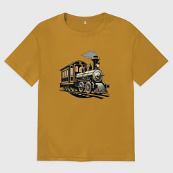 Футболка оверсайз мужская Винтажный поезд 19 века, цвет: горчичный