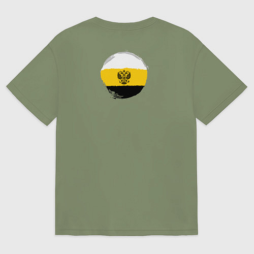 Мужская футболка оверсайз Герб Святой Руси на узорном царском флаге / Авокадо – фото 2