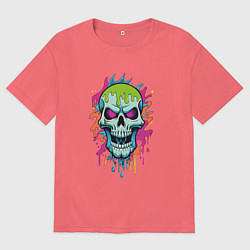 Мужская футболка оверсайз Череп облитый краской