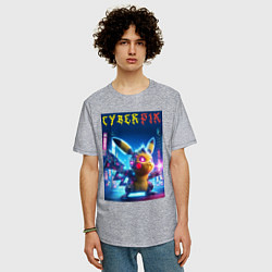 Футболка оверсайз мужская Cyber Pikachu - ai art fantasy, цвет: меланж — фото 2