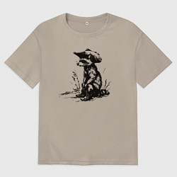 Футболка оверсайз мужская Енот ковбой, цвет: миндальный