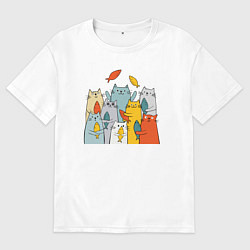 Футболка оверсайз мужская Коты и рыбы, цвет: белый