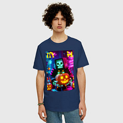 Футболка оверсайз мужская Minecraft and halloween collaboration - ai art, цвет: тёмно-синий — фото 2
