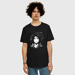 Футболка оверсайз мужская Аниме в чёрно белом, цвет: черный — фото 2