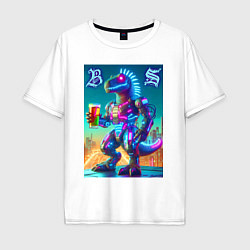 Футболка оверсайз мужская Beersaur neon glow - meme, цвет: белый